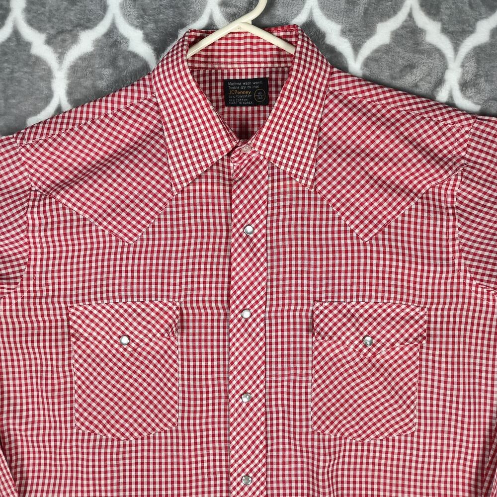 Vintage JCPenney Pearl Snap Shirt Men Large Red Gingham Western